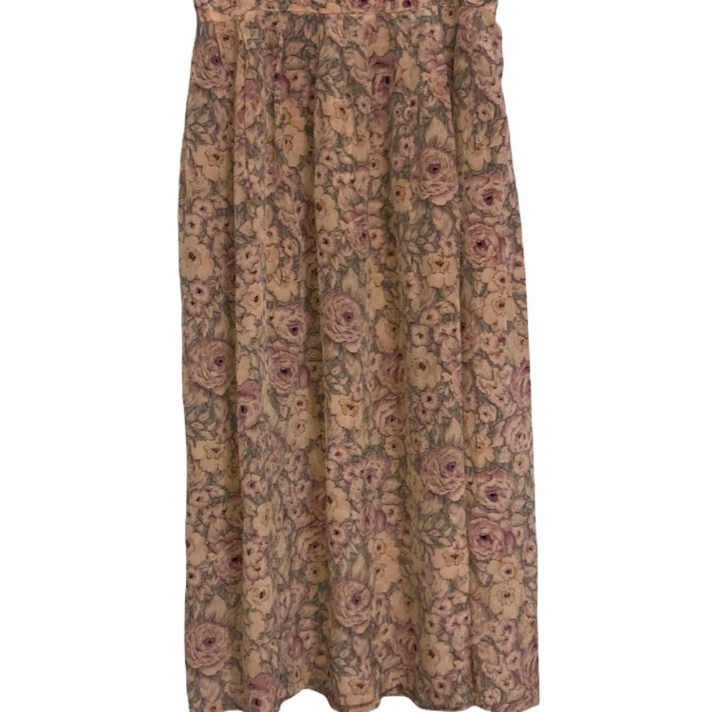 Vintage Pink Tan Boho Floral Side Slit Cottagecore Midi Skirt Size 8 Medium